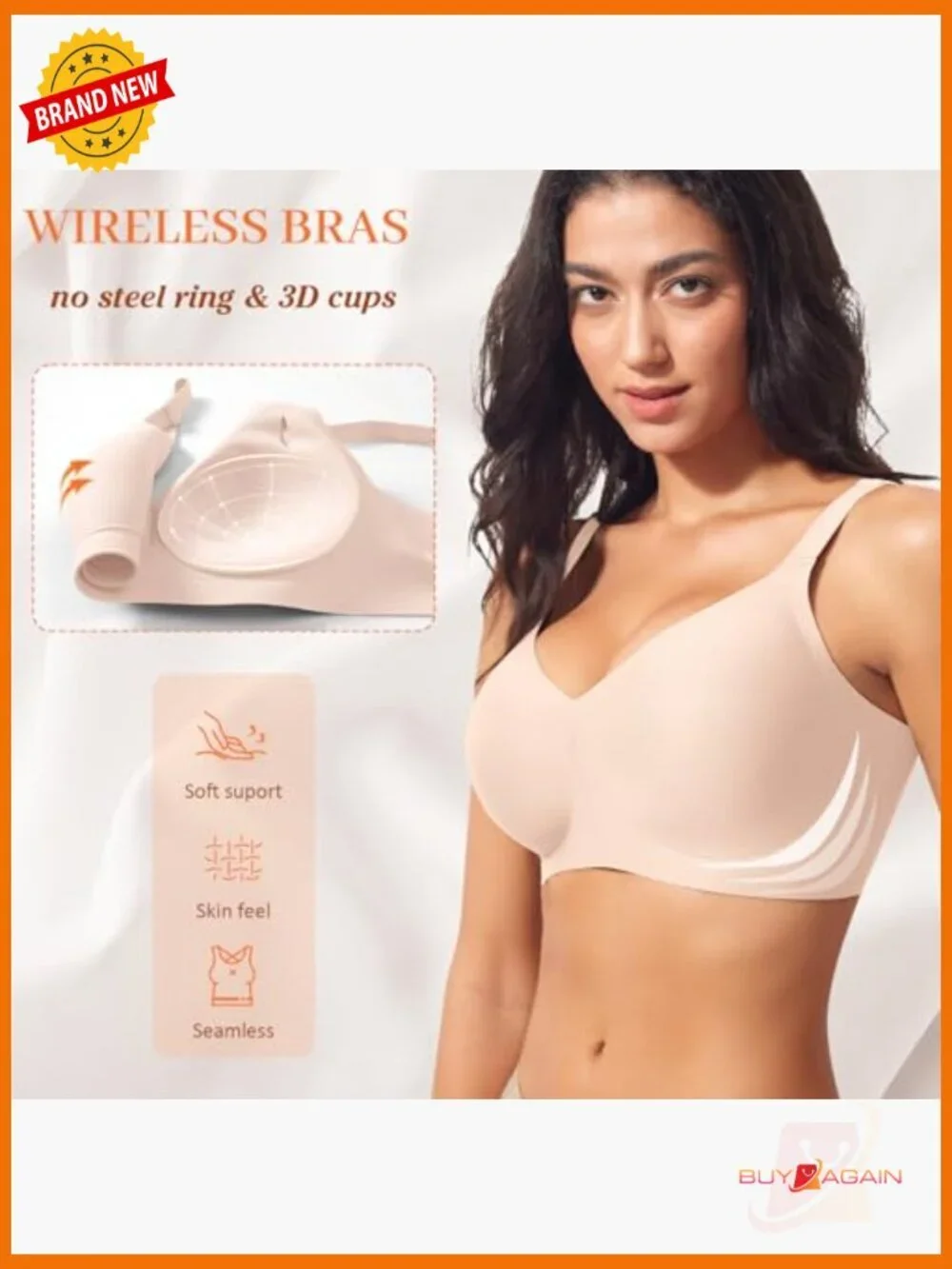Wireless Seamless V Neck Padded Everyday Bras Women No Underwire Support
